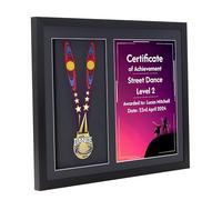 Medal display Frame with Apertures for Medal and A4 Certificate. Handmade. Perfect for Runners, Swimmers, Cyclists, Athletes | Marathon Medals (Black Mount, Medal and A4 Certificate)
