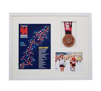 Medal display Frame with Apertures for Portrait A4 Map/certificate & 5x7 Photo. 40x50cm. Runners | Swimmers | Cyclists | Athletes | Marathons (White Frame)