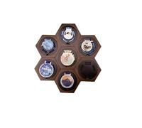 Medal Display Hanger Rack Wooden Decoration Hexagon Honeycomb Medal Storage Case, Upgrade The Magnet for Sports Medals, Track & Field, Military, Spartan, Races, Running, Marathons (Dark)