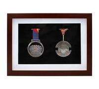 Medal Display Shadow Box Frame, 2 Medals Display Case for Runners Marathon Soccer Football Gymnastics All Sports (Walnut Brown, A4)