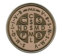 Medal of Saint Benedict - Reverse - Sand Desert Version - Heat-Activated Adhesive/Iron-on Backing - Embroidered Badge/Patch