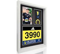 MedalAwardsRack 3-in-1 Shadow Box Display - Medal, Race Bibs & Photo Frame - Marathon & Triathlon Bib Holder, Wall-Mounted, Tempered Glass, Wood Frame - White