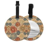 Medallion Multi Print 1/2pcs Luggage Tags,Round Leather Travel Suitcase Labels with Privacy Name Address Card
