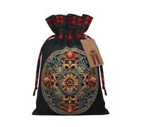 Medallion Multi Printing Christmas Drawstring Gift Bags Xmas Holiday Reusable Needs Wrapping Present Bags