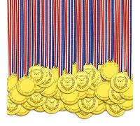 Medals for Children Football 50 Pcs Medals Trophies trophies Gold Plastic Winner Medals Necklaces Awards School Sport Day or Mini Event 6cm