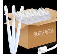 Medanera 300 Pcs Prepasted Disposable Toothbrushes Bulk White Individually Wrapped Plastic Toothbrush Soft Bristle Waterless Toothbrushes for Travel Camping Homelessness School Hotel Unisex