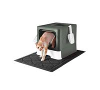 Medario Cat Litter Box with X-Large Litter Mat and Scoop, Large Foldable Litter Box with Lid, Enclosed Kitty Box,Front Top Entry Exit, Odor Control Easy to Clean (Upgrade Olive Green)