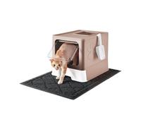Medario Cat Litter Box with X-Large Litter Mat and Scoop, Large Foldable Litter Box with Lid, Enclosed Kitty Box,Front Top Entry Exit, Odor Control Easy to Clean (Upgrade Coffee)
