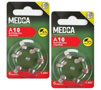 MEDca A10 Batteries - 12 Count Pack - 1.45V Zinc Air Yellow Tab Battery Button Coin Cell Batteries, 10, P10, PR70, or ZL4