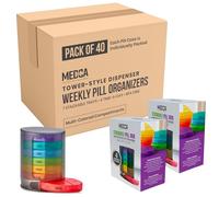 MEDca Weekly Pill Organizer, 1 Dispenser, 7 Stackable Multi-Color Compartments Four Times-a-Day - Morning, Noon, Evening, and Bedtime, Black, Case of 40