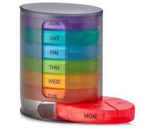 MEDca Weekly Pill Organizer, 1 Dispenser, 7 Stackable Multi-Color Compartments Four Times-a-Day - Morning, Noon, Evening, and Bedtime, Black