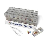 MedCenter AM/PM Pill Organizer - 31 Day Monthly Pill Box with 2 Daily Compartments (AM & PM), Easy-Open Lids, Bonus Pill Box & Tweezers - Medication Organizer for Vitamins & Prescriptions