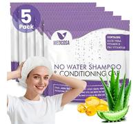 Medcosa No Rinse Shampoo Caps - Waterless Shampoo and Conditioner Hair Wash Cap - Dry Hair Washing Aids with Aloe Vera and Vitamins - Pack of 5 Rinse Free No Water Shower Caps