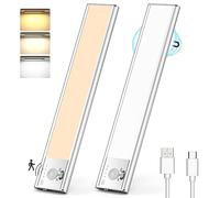 MEDE Under Cabinet Kitchen Lights,3 Color Temperature Motion Sensor Lights Indoor Rechargeable,76 LED Dimmable Wardrobe Lights with Power Display,Wireless Cupboard Lights for Closet,Stair,Bedroom-22cm