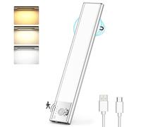 MEDE Under Cabinet Kitchen Lights,3 Color Temperature Motion Sensor Lights Indoor Rechargeable,76 LED Dimmable Wardrobe Lights with Power Display,Wireless Cupboard Lights for Closet,Stair,Bedroom-22cm