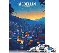 Medellin Colombia Cityscape at Night Jigsaw Puzzles for Adults 1000 Piece High Challenging Puzzle Wooden Jigsaw Gifts Puzzles Family Games 1000pcs (75x50cm)