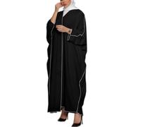 MedeShe Muslim Abayas for Women Dubai Style Modest Solid Loose Fit Long Cardigan Islamic Kaftan Robe Open Front Maxi Length, Black, One Size
