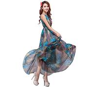 MedeShe Women's Chiffon Floral Holiday Beach Bridesmaid Maxi Dress Sundress - Blue - Small Petite