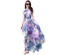 MedeShe Women's Chiffon Floral Holiday Beach Bridesmaid Maxi Dress Sundress, Lavender Lotus, M
