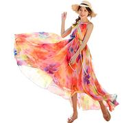MedeShe Women's Chiffon Floral Holiday Beach Bridesmaid Maxi Dress Sundress, Orange Floral, XX-Large Tall