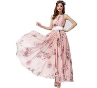 MedeShe Women's Chiffon Floral Holiday Beach Bridesmaid Maxi Dress Sundress, Pink Rose, XL