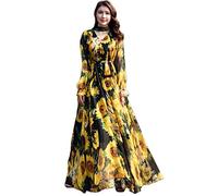 MedeShe Women's Chiffon Floral Holiday Beach Bridesmaid Maxi Dress Sundress - Yellow - XX-Large Tall