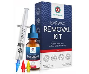 Medi Grade Ear Wax Removal Kit with Olive Oil Ear Drops, 10ml - The Original Ear Syringe Kit with Ear Wax Removal Drops for Softening and Safely Removing Earwax - Gentle Ear Cleaner Ear Wax Remover