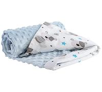 Medi Partners Crawling Blanket for Baby 100% Cotton 75x100 cm Double-Sided Multifunctional Plush Minky Cuddly Blanket for Pushchairs Soft Fluffy (Teddy bear with light blue Minky)