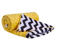Medi Partners Baby Blanket Newborn Pram Soft 100% Cotton 75x100 Cot Toddler Comfort universal Cuddly Fluffy Crawling Plush bilateral Blankets (Zigzag with yellow Plush)