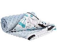 Medi Partners Crawling Blanket for Baby 100% Cotton 75x100cm Double-Sided Multifunctional Plush Cuddly Blanket for Pushchairs Soft Fluffy (Grey Cars with Light Blue Plush)