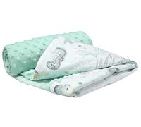 Medi Partners Baby Blanket Newborn Pram Soft 100% Cotton 75x100 Cot Toddler Comfort universal Cuddly Fluffy Crawling Plush bilateral Blankets (Ocean with mint Plush)