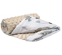 Medi Partners Baby Blanket Newborn Pram Soft 100% Cotton 75x100 Cot Toddler Comfort universal Cuddly Fluffy Crawling Plush bilateral Blankets (Mint zoo with beige Plush)