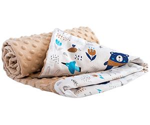 Medi Partners Baby Blanket Newborn Pram Soft 100% Cotton 75x100 Cot Toddler Comfort universal Cuddly Fluffy Crawling Plush bilateral Blankets (Boho animals with Beige Plush)
