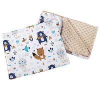 Medi Partners Baby Blanket with Cushion 100% Cotton Minky Children's Blanket 55 x 75 + 35 x 30 cm Multifunctional for Pram Baby Car Seat Cradle (Boho Animals with Beige Minky)