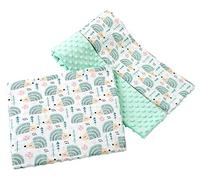 Medi Partners Baby Blanket with Pillow 100% Cotton Plush Children's Blanket Large Double-Sided 75 x 100 + 35 x 30 cm Multifunctional for Bed Pram (Hedgehogs with mint Plush)
