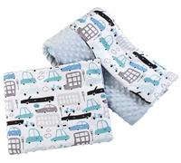 Medi Partners Baby Blanket with Pillow 100% cotton Plush Coverlet Children's Large Two-Sided 75x100 + 35x30cm Multifunctional for Bed Baby strollers (Cars with light blue Plush)