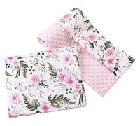 Medi Partners Baby Blanket with Pillow 100% cotton Plush Coverlet Children's Large Two-Sided 75x100 + 35x30cm Multifunctional for Bed Baby strollers (Flowers with pink Plush)