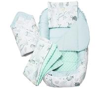 Medi Partners Baby Nest Pod for Newborn Babynest Bed 5pcs Set - 100x60x15 Lounger Essentials 0-12 Months sleeping bilateral Cocoon 100% Cotton (Ocean with mint Plush)