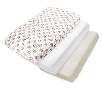 Medi Partners Fitted Sheet Muslin 60 x 120 cm 3-Pack Baby Bed Sheet Cot Fitted Sheet 100% Cotton - Muslin Sheet Bed Linen Baby Mattress Sleeping Bag Baby Bed (Rainbow White/Grey)