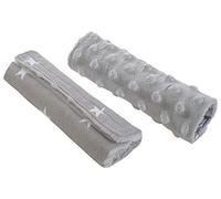 Medi Partners Seat Belt Pads, Shoulder Pads for Prams, Children's Car Seats, Baby, 100% Cotton, Minky, 1 Pair, 18 x 13 cm, Double-Sided Buggy, Sports Pram, Car (Grey Stars with Grey Minky)