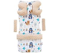 Medi Partners Seat Cover Pram Buggy Baby Summer Child Seat Insert Universal - 5-Piece Belt Pad + Play Arch Pram Set Baby Seat (Boho Animals with Beige Minky)