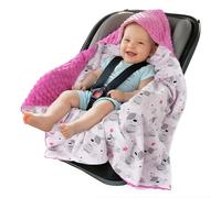 Medi Partners Swaddling Blanket 100% Cotton 85x85cm Double-Sided Multifunctional Plush Blanket With a hood for Pushchairs Soft Fluffy (Teddybär with dark pink Plush)