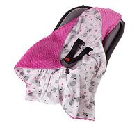 Medi Partners Swaddling Blanket 100% Cotton 85x85cm Double-Sided Multifunctional Plush Blanket With a hood for Pushchairs Soft Fluffy (Teddybär with dark pink Plush)