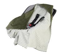 Medi Partners Swaddling Blanket 100% Cotton 85x85cm Double-Sided Multifunctional Plush Blanket With a hood for Pushchairs Soft Fluffy (Grid with olive Plush)
