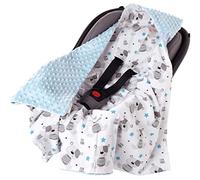 Medi Partners Swaddling Blanket 100% Cotton 85x85cm Double-Sided Multifunctional Plush Blanket With a hood for Pushchairs Soft Fluffy (Teddy with light blue Minky)