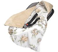 Medi Partners Swaddling Blanket 100% Cotton 85x85cm Double-Sided Multifunctional Plush Blanket With a hood for Pushchairs Soft Fluffy (Safari with beige Plush)