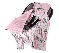 Medi Partners Swaddling Blanket 100% Cotton 85x85cm Double-Sided Multifunctional Plush Blanket With a hood for Pushchairs Soft Fluffy (Flowers with light pink Minky)
