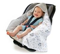 Medi Partners Swaddling Blanket 100% Cotton 85x85cm Double-Sided Multifunctional Plush Blanket With a hood for Pushchairs Soft Fluffy (Glade with grey Plush)