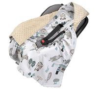 Medi Partners Swaddling Blanket 100% Cotton 85x85cm Double-Sided Multifunctional Plush Blanket With a hood for Pushchairs Soft Fluffy (Mint zoo with beige Plush)