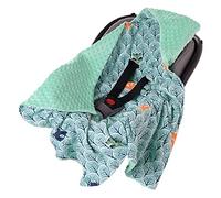 Medi Partners Swaddling Blanket 100% Cotton 85x85cm Double-Sided Multifunctional Plush Blanket With a hood for Pushchairs Soft Fluffy (Forest with mint Minky)
